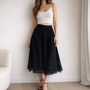 Vintage Laura Ashley Black Lace Velvet Burnout Midi Skirt Silk Whimsigoth Sz 12